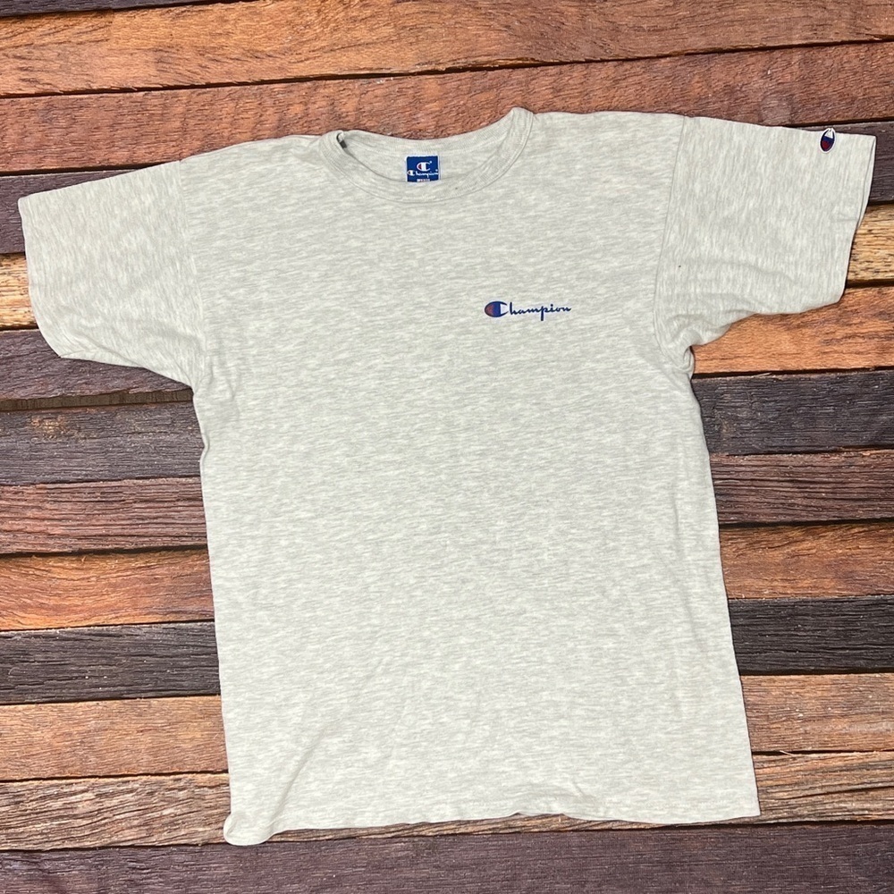Vintage 80s Champion Script Gray Logo Crewneck 1980s Tee Tshirt